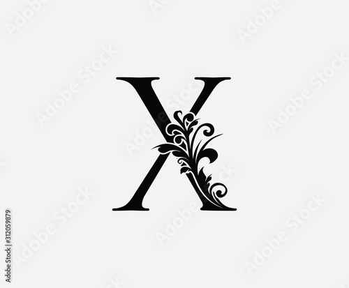 Classic X Letter Floral Logo, Initial X Swirl Logo Icon.