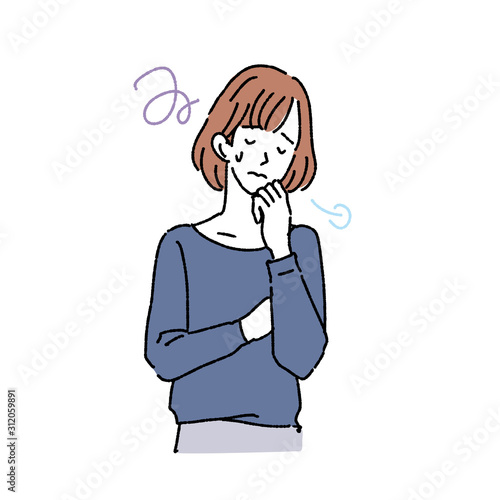 気分が落ち込む女性　イラスト　うつ　体調不良　心配事　悩み
