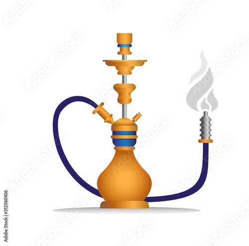 Shisha Hookah traditional pipe smoke in white background realistic illustration vector