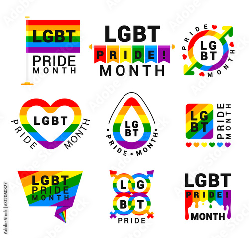 LGBT pride movement flat vector logos set