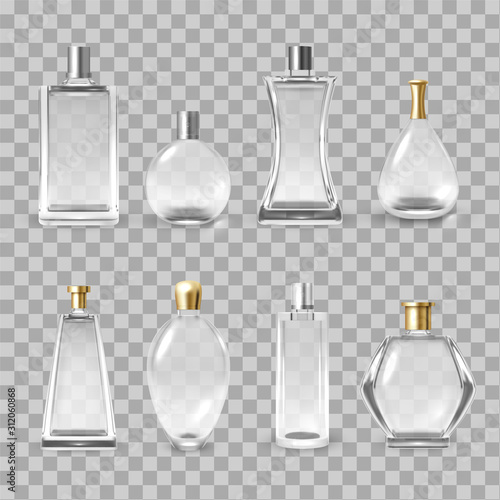 Perfume bottles assortment realistic vector illustrations set