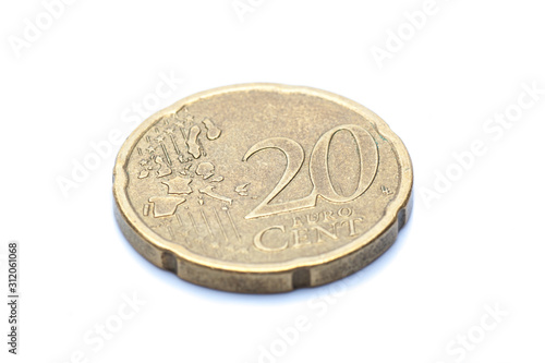 Wallpaper Mural two euro coin closeup on white background,shallow DOF Torontodigital.ca