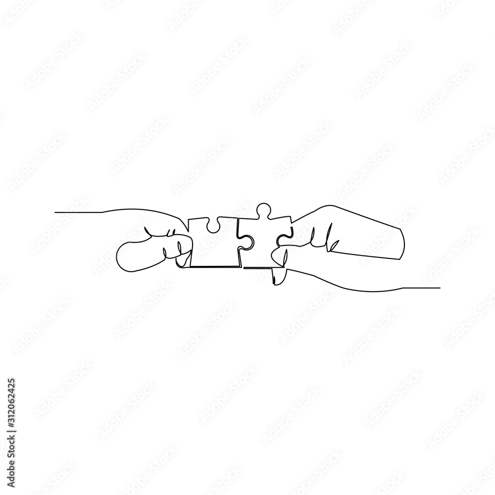 continuous line drawing of hands holding puzzle vector illustration continuous line drawing of hands holding puzzle vector illustration