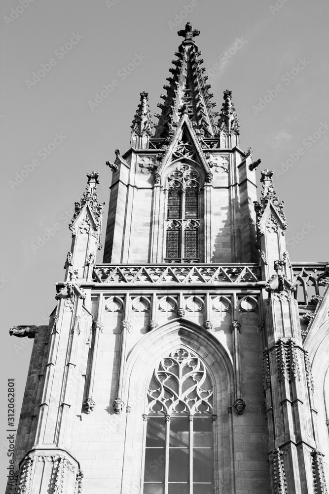 Barcelona Cathedral. Black and white retro image style.