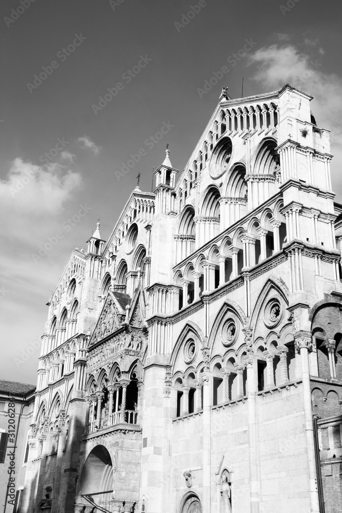 Ferrara, Italy. Black and white retro image style.