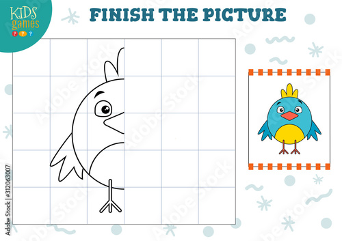 Copy picture vector illustration. Complete and color game for preschool and school kids