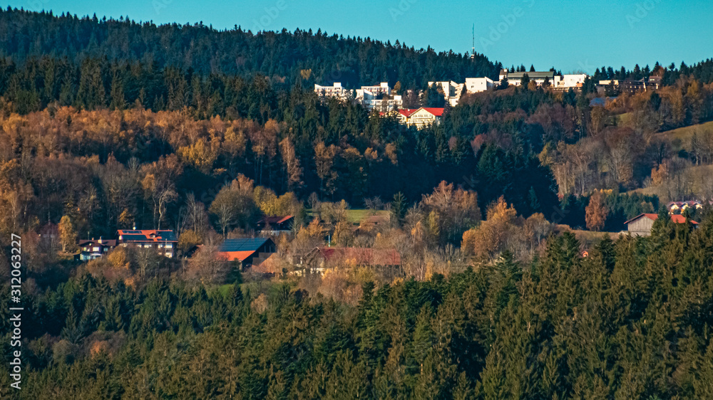 Beautiful autumn or indian summer view near Kostenz, Bavarian forest, Bavaria, Germany