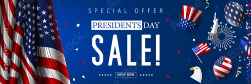 Presidents Day Sale banner - Presidents Day special offer. Banner for presidents day sale design. Special offer for Presidents Day celebration.