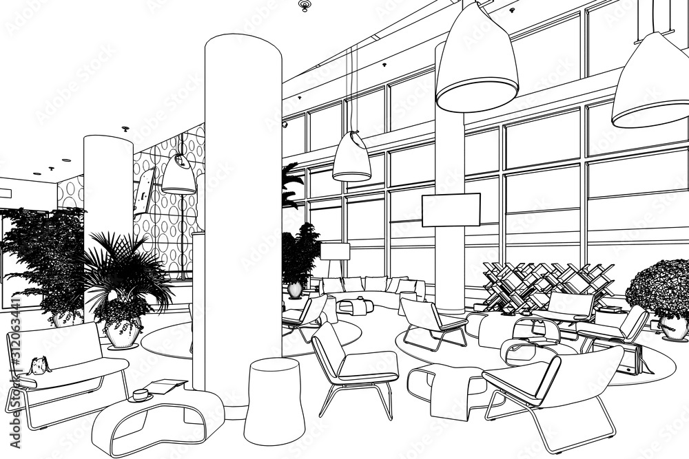 Illustration of can entrance lounge - 3d vidualization