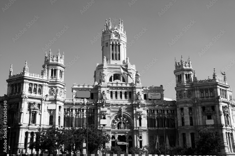 Madrid - Cibeles. Black and white vintage style.