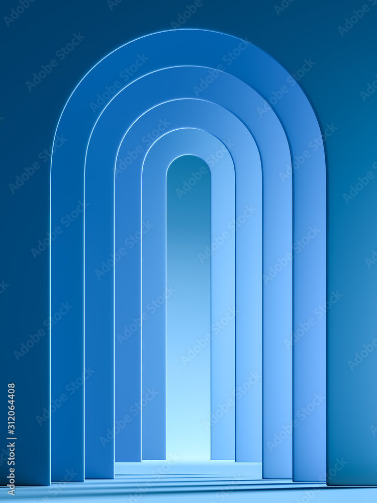 Fototapeta premium Modern Showcase With Empty Space Pedestal on Abstract Blue Geometric Background. 3d rendering.