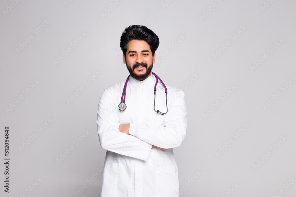 Medical doctor with crossed hands isolated on white background Medical doctor with crossed hands isolated on white background