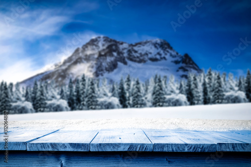 Winter background of free space and landscape of mountains.  © magdal3na