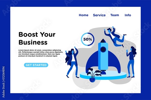 Boost business start up tiny people flat design vector illustration can use for landing page, web, mobile, app, banner, flyer, poster