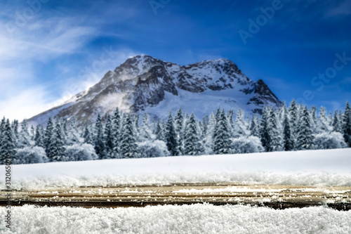 Winter background of free space and landscape of mountains. 