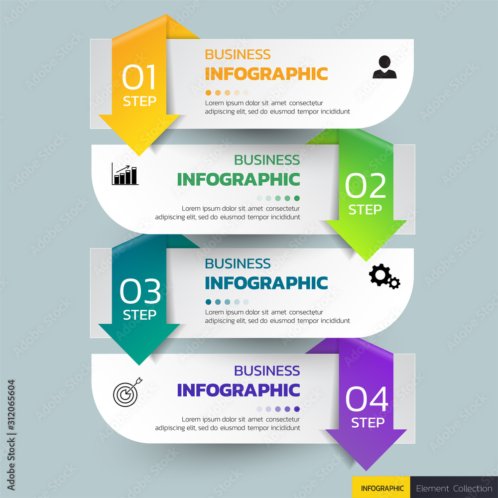 Infographics template 4 options with rectangle banner, can be used for ...