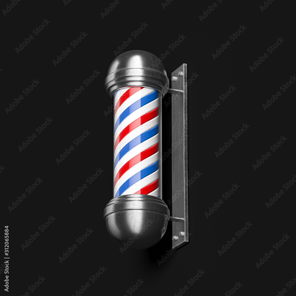 Classic Barber Shop Pole Isolated on Black Background. 3d Rendering