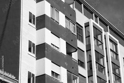 Residential architecture in Spain. Retro toned black and white style.