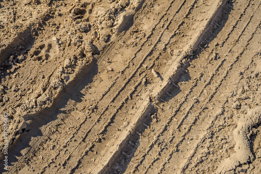 Traces on dry ground from a tire tread of a car Traces on dry ground from a tire tread of a car