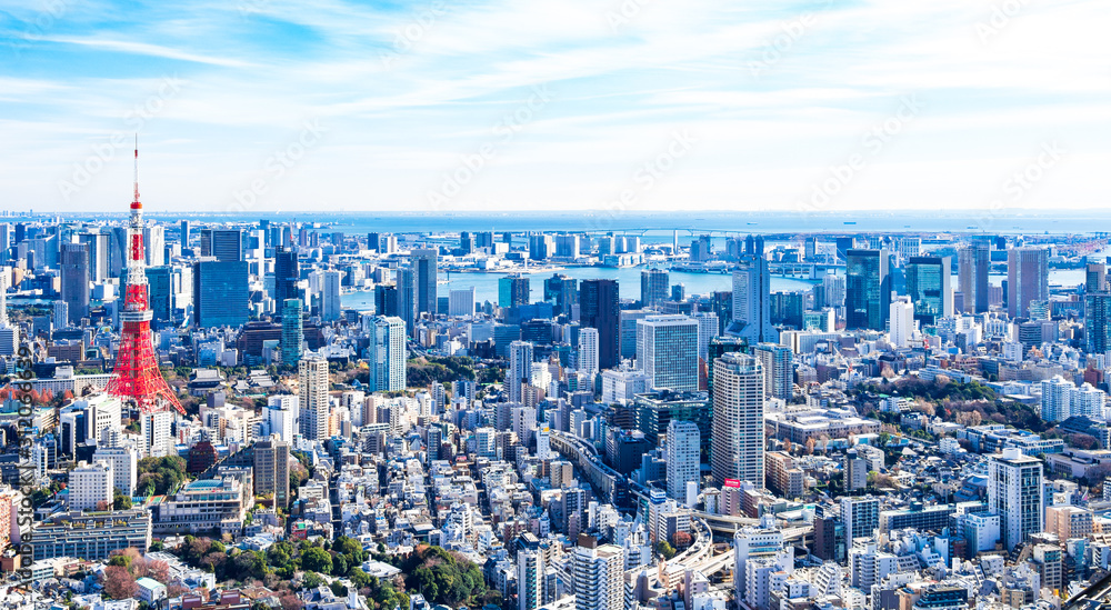 東京　青空と都市風景　ワイド	