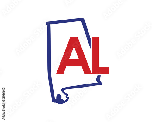 Outline Alabama Map And abbreviations Logo Design Template 002
