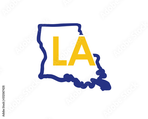 Outline Louisiana Map And abbreviations Logo Design Template 002