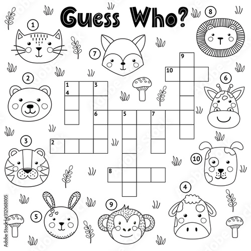 Guess who black and white crossword for kids