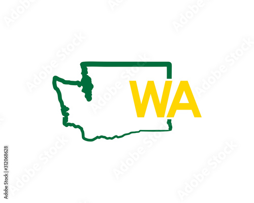Outline Washington Map And abbreviations Logo Design Template 002