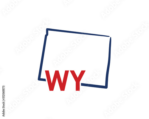 Outline Wyoming Map And abbreviations Logo Design Template 002
