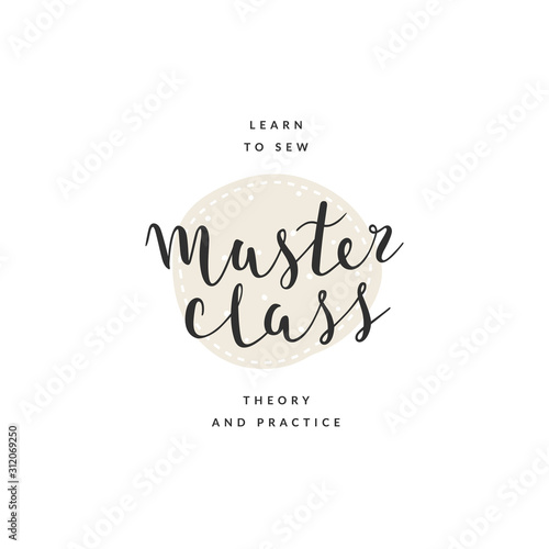 Ready logotype template for creative master class or workshop. Handmade elegant calligraphy, modern and simple lettering logo with abstract illustration. good for design and crafty studio or blog