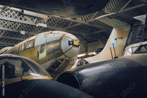 Vintage planes stored in old hangar