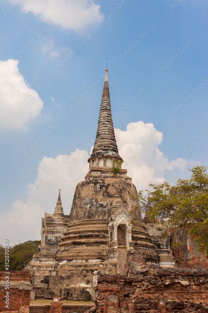 Close up Stupa building at Wat Ratchaburana temple, Thailand Ayutthaya february 2015