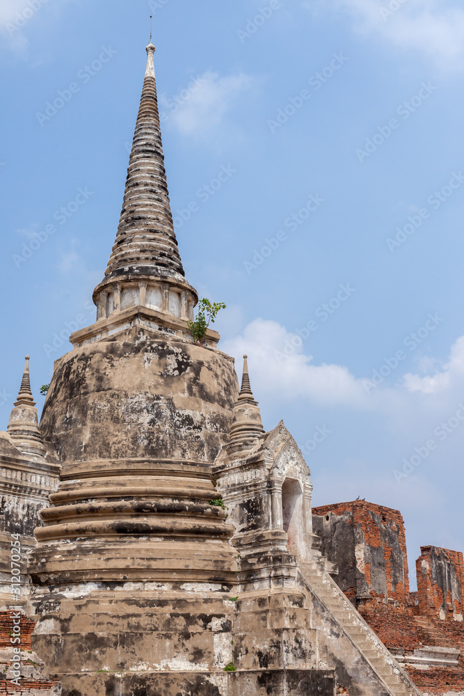 Close up Stupa building at Wat Ratchaburana, Thailand Ayutthaya february 2015
