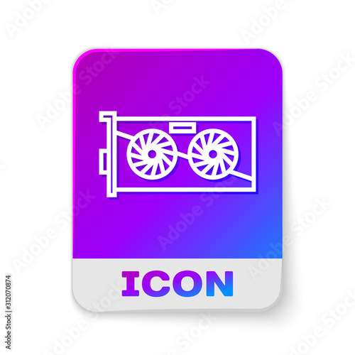 White line Video graphic card icon isolated on white background. Rectangle color button. Vector Illustration