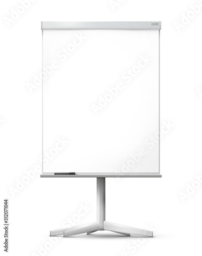 Blank office flipchart on the monopod isolated on white background.
