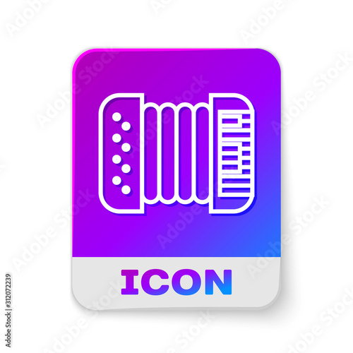White line Musical instrument accordion icon isolated on white background. Classical bayan, harmonic. Rectangle color button. Vector Illustration