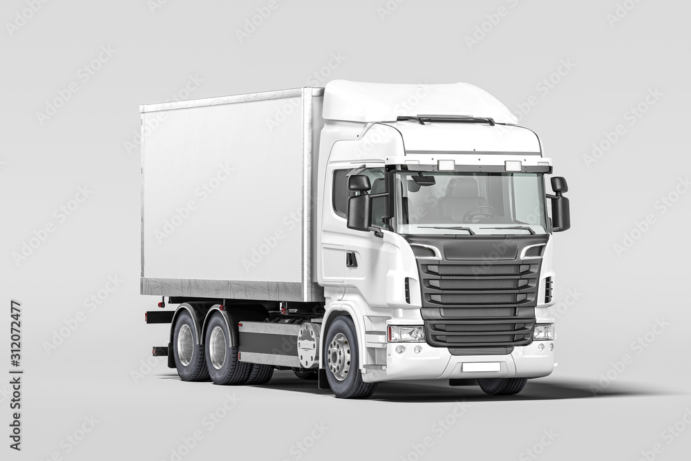 White Truck With Empty Space On Refrigerator For Long Haul Delivery. 3d rendering