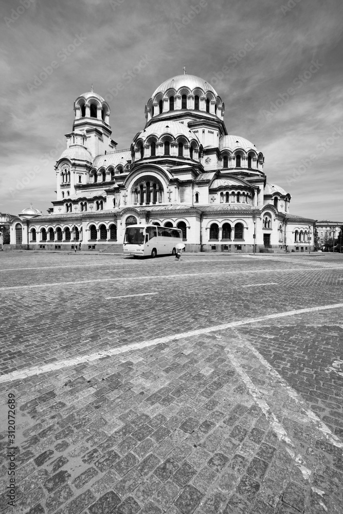 Sofia cathedral. Black and white retro style.