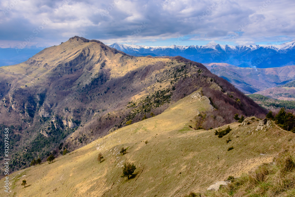 Hiking at the Peak of Comanegra (Alta Garrotxa) Catalonia, Spain.