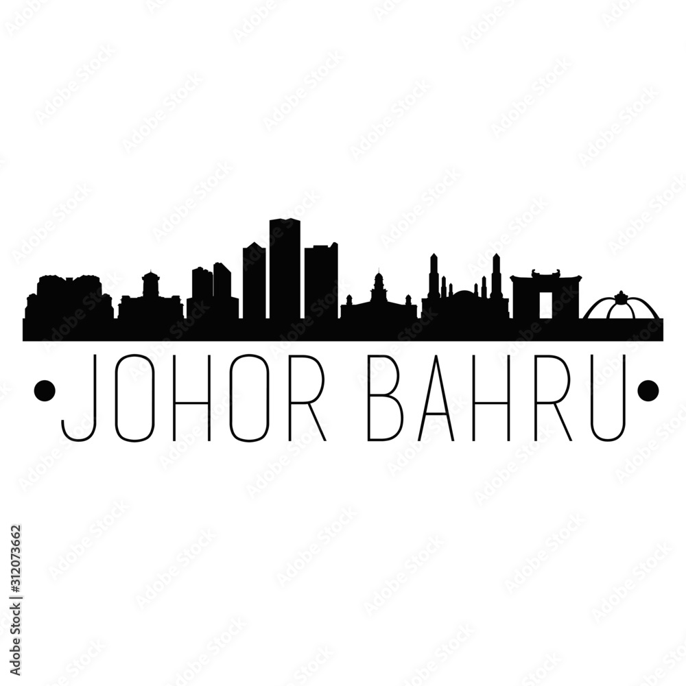 Johor Bahru Malaysia. City Skyline. Silhouette City. Design Vector. Famous Monuments.