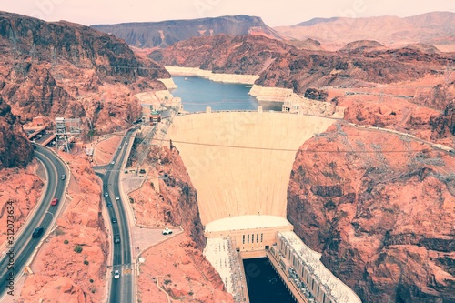 Hoover Dam, USA. Vintage filter color tone.