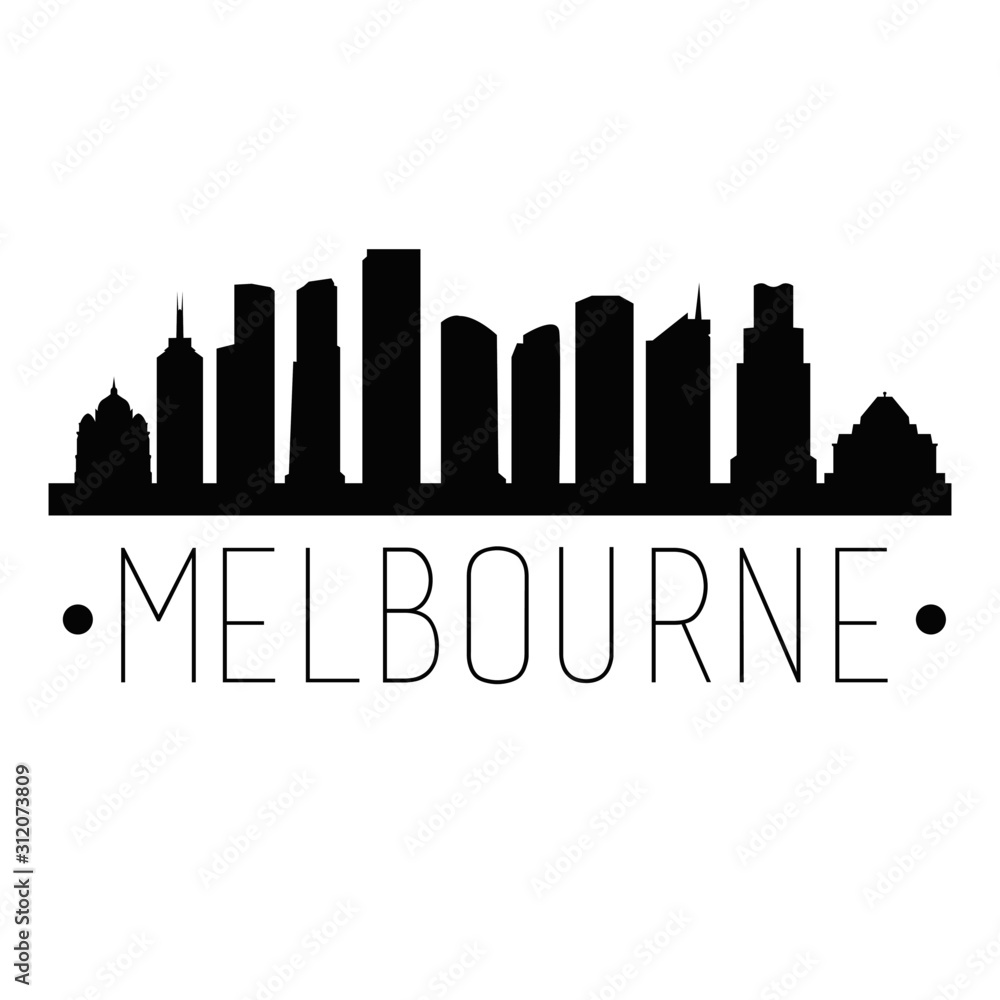 Melbourne Australia. City Skyline. Silhouette City. Design Vector. Famous Monuments.