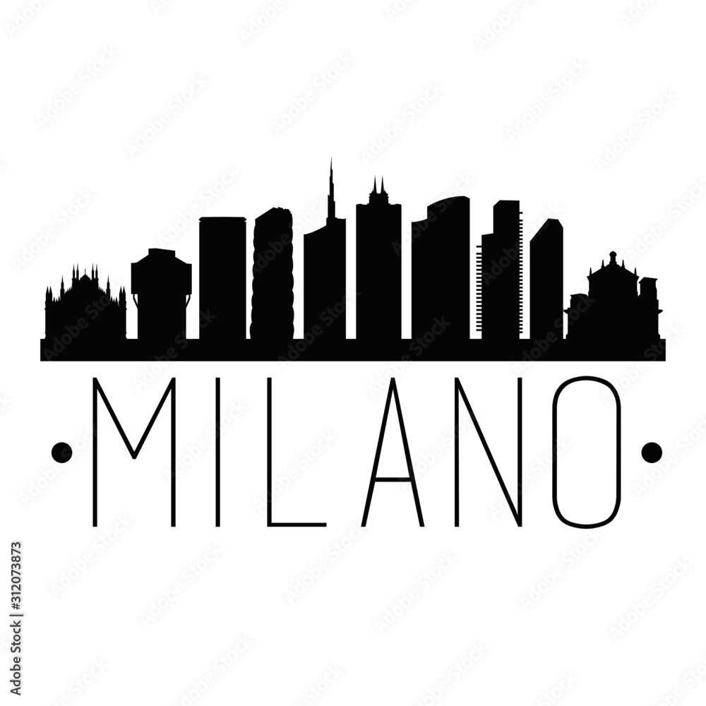 Milan Italy. City Skyline. Silhouette City. Design Vector. Famous Monuments.