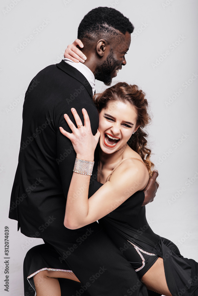 Emotion happiness and fun on faces of couple. Classic dancers Emotion happiness and fun on faces of couple. Classic dancers