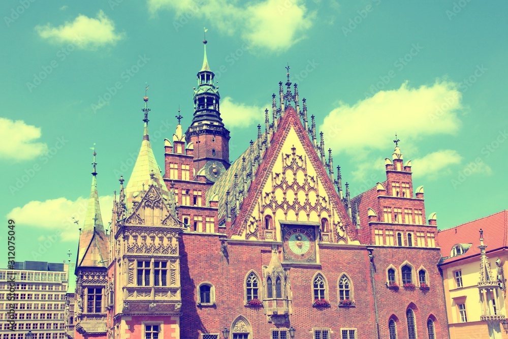 Wroclaw, Poland - old city hall. Vintage color tone.