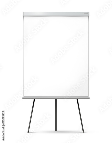 Blank office flipchart on the tripod isolated on white background.