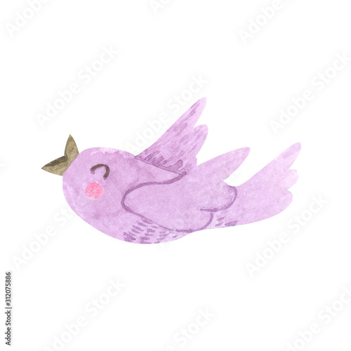 Bird isolated on white background. Watercolor illustration. Animal painting for t-shirts, cards, prints, postcards. Hand painted illustration isolated on white background