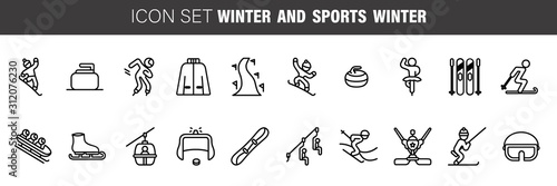 winter AND winter sports .Outline figures of athletes popular sports. Line art sport icon set.