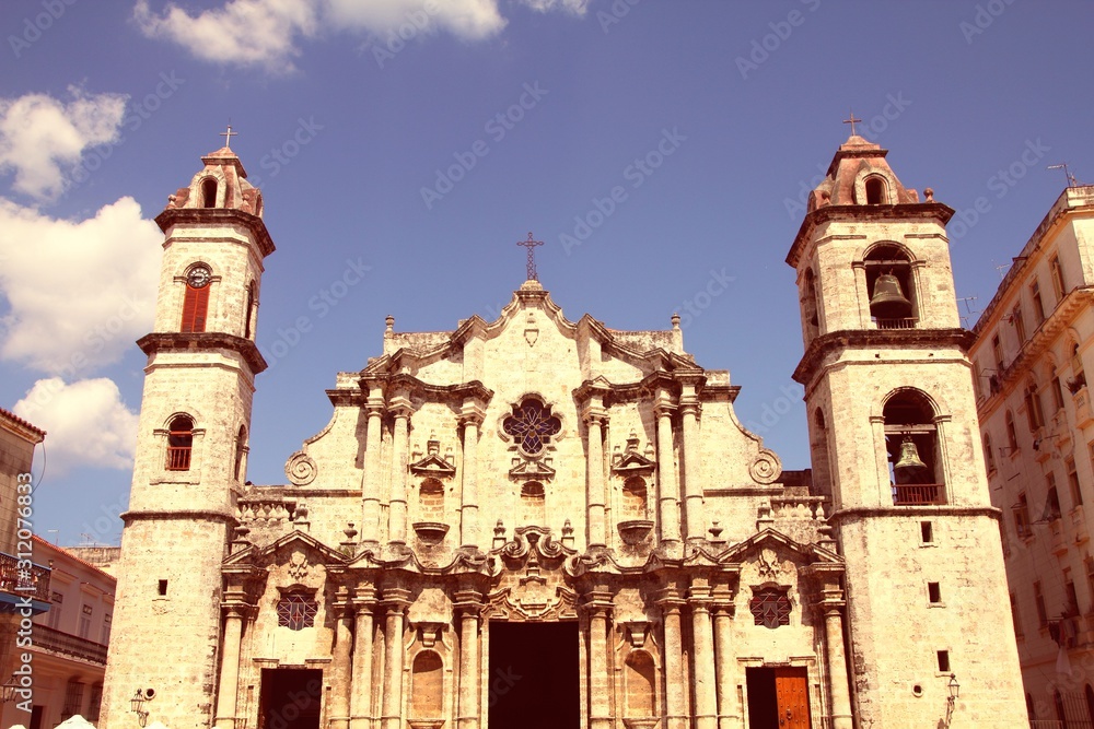 Havana cathedral. Vintage filtered colors.