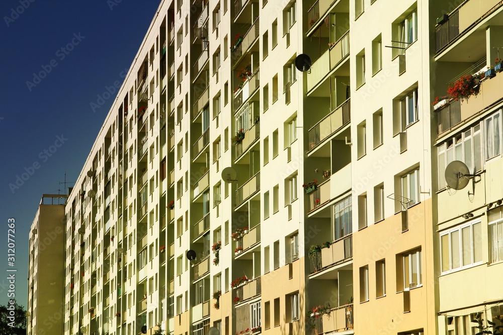 Apartment block in Poland. Filtered color tone.